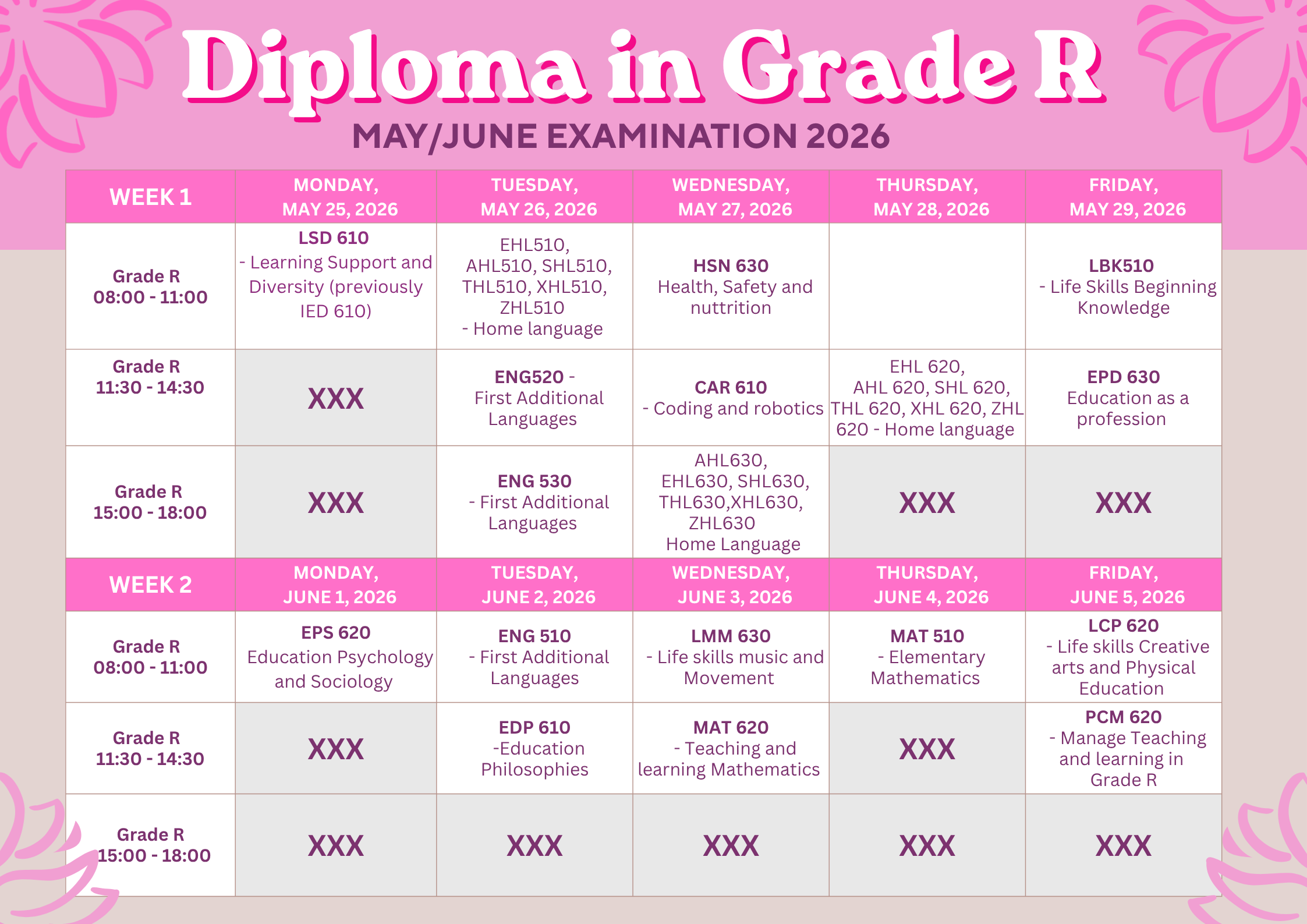 grade R timetable